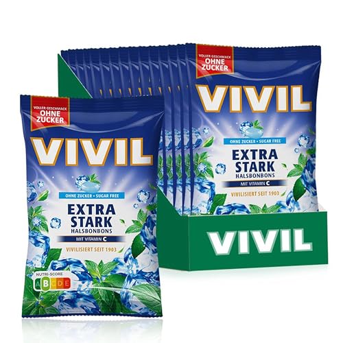 VIVIL Extra Stark mit Vitamin C, 15 Beutel, Halsbonbons mit Pfefferminzgeschmack, zuckerfrei & vegan, 15 x 120g von Vivil