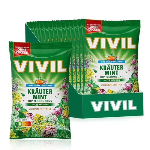 VIVIL Kräuter-Mint mit 23 Kräuter, 15 Beutel, Hustenbonbons mit Kräutergeschmack, zuckerfrei & vegan, 15 x 120g von Vivil