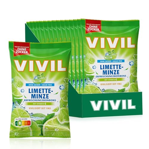VIVIL Limette-Minze mit Vitamin C, 15 Beutel, Erfrischungsbonbons mit Limettegeschmack, zuckerfrei & vegan, 15 x 120g von Vivil