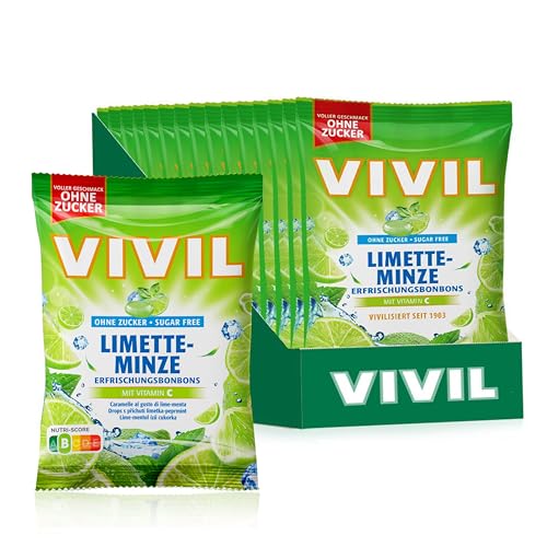 VIVIL Limette-Minze mit Vitamin C, 15 Beutel, Erfrischungsbonbons mit Limettegeschmack, zuckerfrei & vegan, 15 x 88g von Vivil