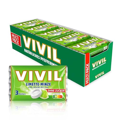 VIVIL Rollen Limette-Minze, 20 x 3 Packs, fruchtige Pastillen mit Limettegeschmack, zuckerfrei & vegan, 60 x 28g von Vivil