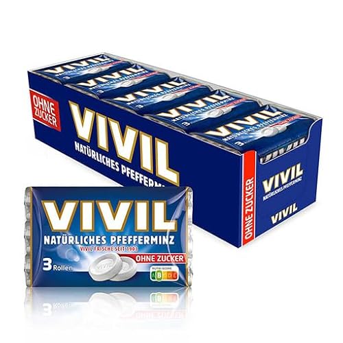 VIVIL Natürliches Pfefferminz ohne Zucker 20er Packung (20 x 3 Rollen á 28 g) von Vivil