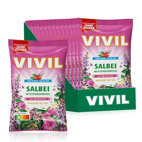 VIVIL Salbei mit 14 Kräuter, 15 Beutel, Hustenbonbons mit Salbeigeschmack, zuckerfrei & vegan, 15 x 120g von Vivil