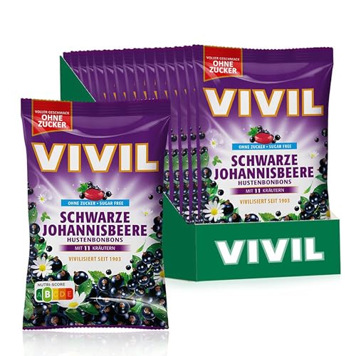 VIVIL Schwarze Johannisbeere mit 11 Kräuter, 15 Beutel, Hustenbonbons mit Johannisbeergeschmack, zuckerfrei & vegan, 15 x 120g von Vivil