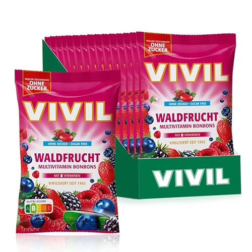 VIVIL Waldfrucht mit 8 Vitaminen, 15 Beutel, Multivitaminbonbons mit Waldfruchtgeschmack, zuckerfrei & vegan, 15 x 120g von Vivil