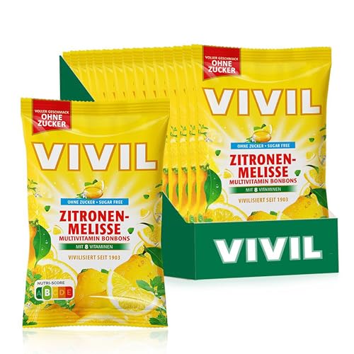 VIVIL Zitronenmelisse mit 8 Vitaminen, 15 Beutel, Multivitaminbonbons mit Zitronenmelissegeschmack, zuckerfrei & vegan, 15 x 120g von Vivil