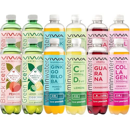 VIWA VITAMIN WATER Mix erfrischende Getränke und Eis-Tees mit Vitaminen und Mineralien, 6 Geschmacksrichtungen, 2 Flaschen pro Geschmack, 600 ml, 12 Stück VIWA VITAMIN WATER Mix erfrischende Getränke und Eis-Tees mit Vitaminen und Mineralien, 6 Geschmacksrichtungen, 2 Flaschen pro Geschmack, 600 ml, 12 Stück von VIWA VITAMIN WATER