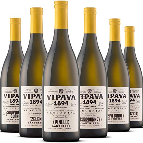 VIPAVA 1894 Weißwein Probierpaket: Lanthieri Weine (Zelen, Pinela, Sauvignon, Chardonnay, Grauburgunder, Malvazija), Weißwein Verkostung, Qualitätswein - ZGP ( 6 x 0.75 l ) von VRTOVČAN