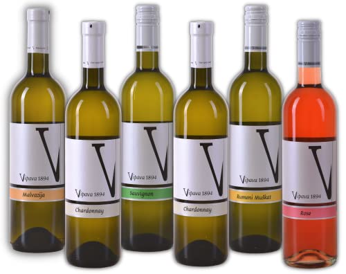 VIPAVA 1894 Weißwein Probierpaket White Label (Gelber Muskateller, Sauvignon, Chardonnay, Grauburgunder, Malvazija, Rosè), Weißwein Verkostung, Qualitätswein - ZGP (6 x 0.75 l) von VRTOVČAN