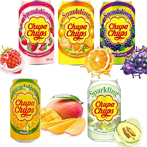 Chupa Chups Sparkling Soft Drink 5 x gemischte 345 ml Dosen (Erdbeere, Orange, Melone, Mango, Traube) von VSTAR