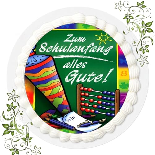 Für den Geburtstag ein Tortenbild, Zuckerbild mit Motiv, Essbares Foto für Torten, Tortenbild, Tortenaufleger Ø 20cm FONDANT Einschulung Nr. 12 von VSW