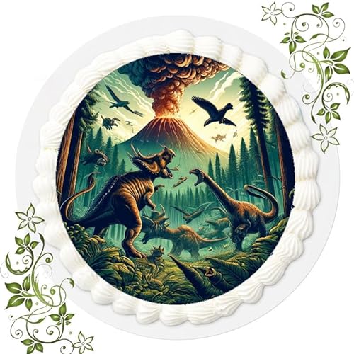 Für den Geburtstag ein Tortenbild, Zuckerbild mit Motiv, Essbares Foto für Torten, Tortenbild, Tortenaufleger Ø 20cm FONDANT Dinosaurier Dino Dinos Nr. 19 von VSW