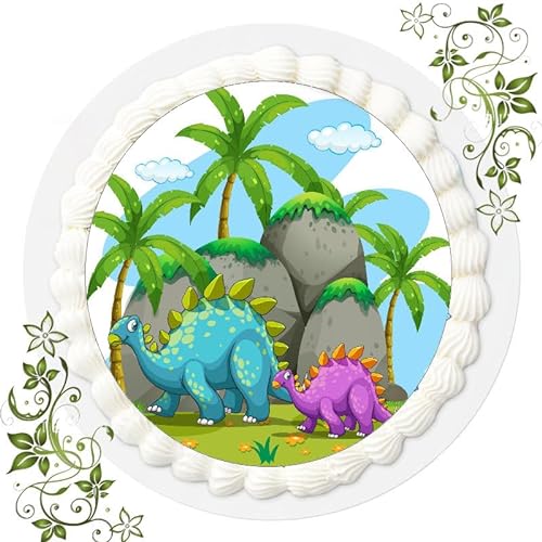 Für den Geburtstag ein Tortenbild, Zuckerbild mit Motiv, Essbares Foto für Torten, Tortenbild, Tortenaufleger Ø 20cm FONDANT Dinosaurier Dino Dinos Nr. 6 von VSW