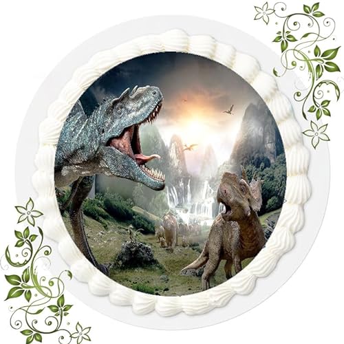 Für den Geburtstag ein Tortenbild, Zuckerbild mit Motiv, Essbares Foto für Torten, Tortenbild, Tortenaufleger Ø 20cm FONDANT Dinosaurier Dino Dinos Nr. 9 von VSW