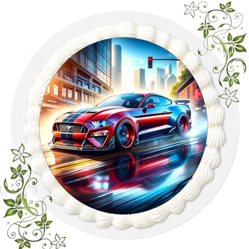 Für den Geburtstag ein Tortenbild, Zuckerbild mit Motiv Ford Mustang, Essbares Foto für Torten, Tortenbild, Tortenaufleger Ø 20cm FONDANT Muscle Car Nr. 11 von VSW
