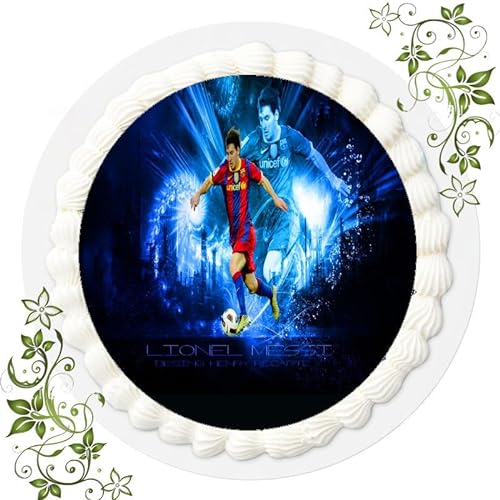 Für den Geburtstag ein Tortenbild, Zuckerbild mit dem Motiv: Fussball, Essbares Foto für Torten, Tortenbild, Tortenaufleger Ø 20cm FONDANT Messi Fussball Nr. 36 von VSW