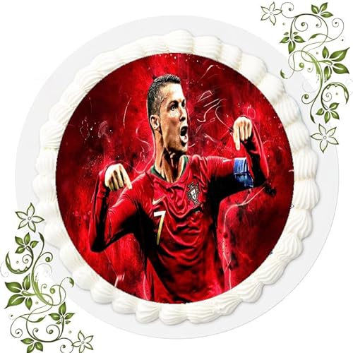 Für den Geburtstag ein Tortenbild, Zuckerbild mit dem Motiv: Fussball, Essbares Foto für Torten, Tortenbild, Tortenaufleger Ø 20cm FONDANT Ronaldo Fussball Nr. 32 von VSW