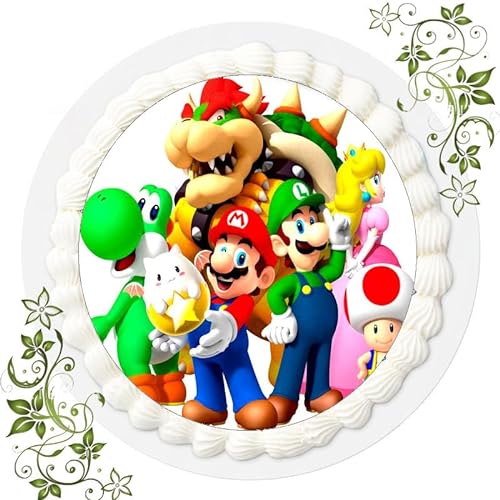 Für den Geburtstag ein Tortenbild, mit dem Motiv: Super Mario, Essbares Foto für Torten, Tortenbild, Tortenaufleger Ø 20cm ESSPAPIER Super Mario Nr. 17 von VSW