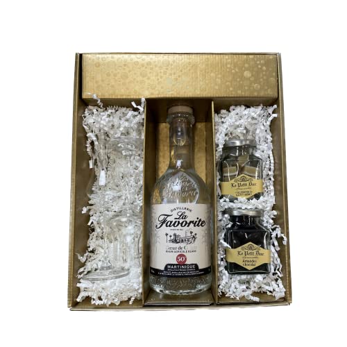 Geschenkbox - Rum - Gold - Favorite Cœur de Canne Blanc - 2 Rumgläser CHEF & SOMMELIER - Amandes enrobées et calissons LE PETIT DUC von Wine And More