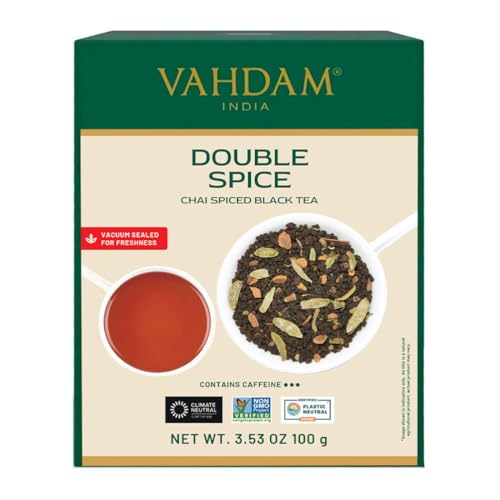 VAHDAM, Double Spice Chai Spiced Black Tea (200g) Stark & Würzig | 100% Natürliche Inhaltsstoffe - Schwarzer Tee, Kardamom, Zimt, Nelken, Schwarzer Pfeffer | Brühen Chai Latte von VAHDAM