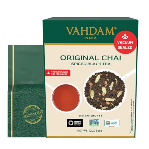 VAHDAM, Original Chai Spiced Black Tea (340g) Mischung Aus Schwarzer Tee, Zimt, Kardamom, Nelken Und Schwarzem Pfeffer | Gewürzter Chai Tee | Brühen Chai Latte von VAHDAM