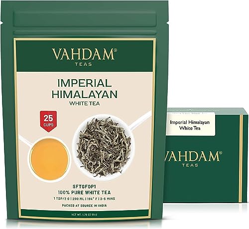 VAHDAM, Imperial Himlayan White Tea (50g) Premium Qualität | 100% Reiner & Aromatisch | Weißer Tee Lose Mit Blattknospen | Frisch & Direkt Von Der Quelle In Indien | Aufbrühen Heißen/Eistee von VAHDAM