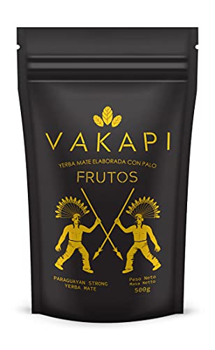 Vakapi Yerba Mate Tee Green | FRUTOS | Zitronen- und Orangeenschalen, Johannisbeerblätter, Ackerschachtelhalm | Nur natürliche Aromen | Ein höchst anregendes, fruchtiges Erlebnis, 500g von Vakapi