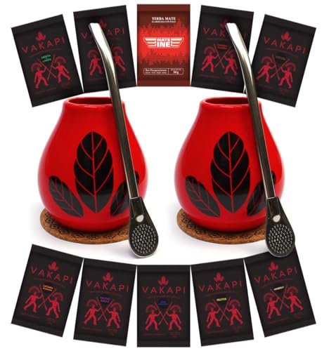 Yerba Mate Tee aus Paraguya Set für Zwei | Keramik mate-tee becher Hoja Rot 350ml kalebasse tasse | Paraguya Mate-Tee Vakapi 10x50g loose leaf set | Edestahl trinkhalm Bombilla und korkpad Yerba Mate Tee aus Paraguya Set für Zwei | Keramik mate-tee becher Hoja Rot 350ml kalebasse tasse | Paraguya Mate-Tee Vakapi 10x50g loose leaf set | Edestahl trinkhalm Bombilla und korkpad von Vakapi