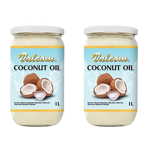 Valcom 100% Kokosnussöl, raffiniertes reines Kokosfett, perfekt zum Braten und Frittieren, 1 l (Packung mit 2) von Valcom