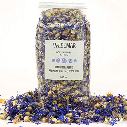 Valdemar Manufaktur essbare Premium Blaue KORNBLUMEN-Blüten, 500ml - HANDVERPACKT In Deutschland von Valdemar