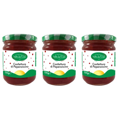 Valle del Crati Chili-Marmelade | Italienische Chilicreme mit würziger Note | Gewürz für Brot, Fleisch, Käse | Italienisches Gewürz | 3 Glas à 230 g von Valle del Crati ECCELLENZE GASTRONOMICHE dal 1998