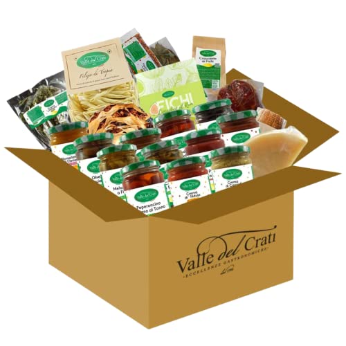 Valle del Crati Weihnachtsgeschenkbox mit 22 Produkten | Weihnachtskorb mit Wurstwaren, Käse, Süßigkeiten, Aufstriche, Gemüsekonserven, Pasta | Weihnachtskorb von Valle del Crati ECCELLENZE GASTRONOMICHE dal 1998