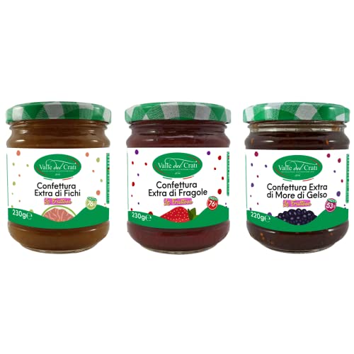 Valle del Crati Marmeladen von Feigen, Erdbeeren, Brombeeren | Handwerkliche italienische Marmelade mit viel Frucht und wenig Zuckerzusatz | Ideal für Desserts und Frühstück | 3 Glas mit 200+ g Valle del Crati Marmeladen von Feigen, Erdbeeren, Brombeeren | Handwerkliche italienische Marmelade mit viel Frucht und wenig Zuckerzusatz | Ideal für Desserts und Frühstück | 3 Glas mit 200+ g von Valle del Crati ECCELLENZE GASTRONOMICHE dal 1998