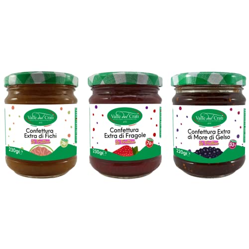 Valle del Crati Marmeladen von Feigen, Erdbeeren, Brombeeren | Handwerkliche italienische Marmelade mit viel Frucht und wenig Zuckerzusatz | Ideal für Desserts und Frühstück | 3 Glas mit 200+ g von Valle del Crati ECCELLENZE GASTRONOMICHE dal 1998