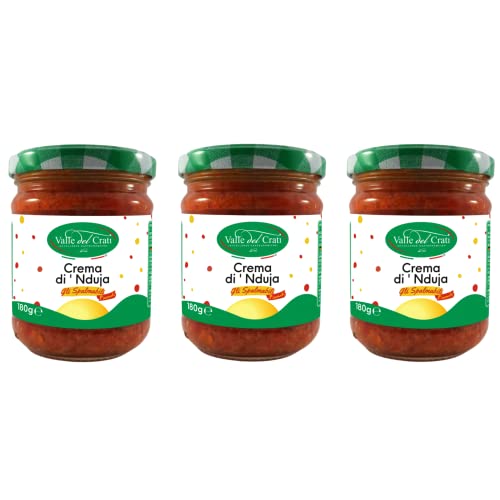 Valle del Crati Nduja Creme | Italienische Würzige kalabresische Nduja-Creme mit Chili Pfeffer und Olivenöl | Gewürz für Fleisch, Pasta, Vorspeisen | 3 Glas mit 180 g Valle del Crati Nduja Creme | Italienische Würzige kalabresische Nduja-Creme mit Chili Pfeffer und Olivenöl | Gewürz für Fleisch, Pasta, Vorspeisen | 3 Glas mit 180 g von Valle del Crati ECCELLENZE GASTRONOMICHE dal 1998