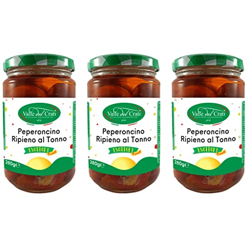 Valle del Crati Gefüllte Chili mit Thunfisch, Italienische Chili Paprika in Öl und Thunfisch, Gewürz und Vorspeise, 3 Glas mit 280 gr Valle del Crati Gefüllte Chili mit Thunfisch, Italienische Chili Paprika in Öl und Thunfisch, Gewürz und Vorspeise, 3 Glas mit 280 gr von Valle del Crati ECCELLENZE GASTRONOMICHE dal 1998