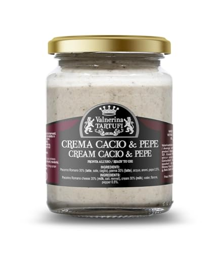 Valnerina Tartufi Creme Cacio und Pfeffer | Sauce für Bruschette und Vorspeisen, Fertigsoße Gewürz für Nudeln | Gastronomische Spezialität | Glas 90 gr. von Valnerina Tartufi