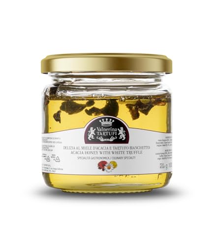 Valnerina Tartufi Köstlichkeit mit Akazienhonig und weißen Trüffeln | Truffle Honey | Gastronomische Käsespezialität | Glas 100 gr. von Valnerina Tartufi