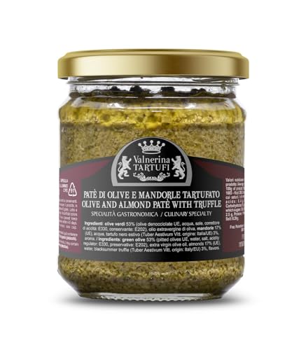 Valnerina Tartufi Oliven- und Mandelpaste Trüffel | Sauce für Bruschette und Vorspeisen, Fertigsoße Gewürz für Nudeln mit schwarzem Trüffel Sommer | Gastronomische Spezialität | Glas 180 gr. Valnerina Tartufi Oliven- und Mandelpaste Trüffel | Sauce für Bruschette und Vorspeisen, Fertigsoße Gewürz für Nudeln mit schwarzem Trüffel Sommer | Gastronomische Spezialität | Glas 180 gr. von Valnerina Tartufi