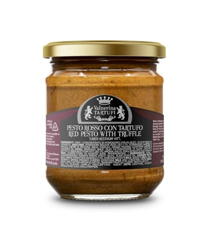Valnerina Tartufi Pesto Rot mit schwarzen Sommertrüffeln | Fertigsoße Gewürz für Nudeln | Gastronomische Spezialität | Glas 180 gr. Valnerina Tartufi Pesto Rot mit schwarzen Sommertrüffeln | Fertigsoße Gewürz für Nudeln | Gastronomische Spezialität | Glas 180 gr. von Valnerina Tartufi