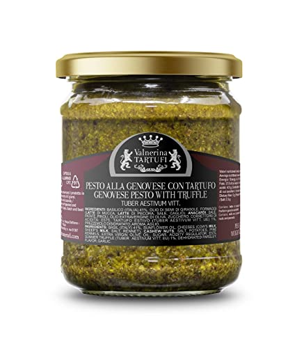 Valnerina Tartufi Pesto alla Genovese mit schwarzem Sommertrüffel | Fertigsoße Gewürz für Nudeln | Gastronomische Spezialität | Glas 180 gr. von Valnerina Tartufi