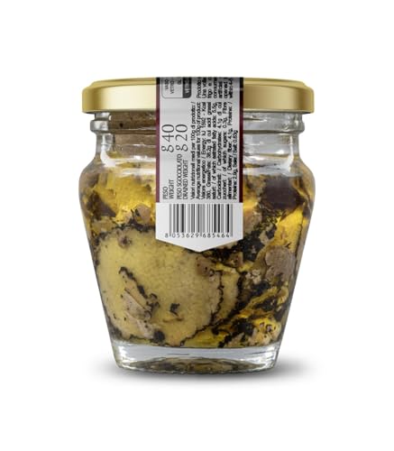 Valnerina Tartufi Schwarzer Sommertrüffel in Schuppen 40g | Scheiben-, Lamellen-, Carpaccio-Trüffel | Natürlich, handwerklich und italienisch konserviert in nativem EVO-Olivenöl extra Glas 40 gr. von Valnerina Tartufi