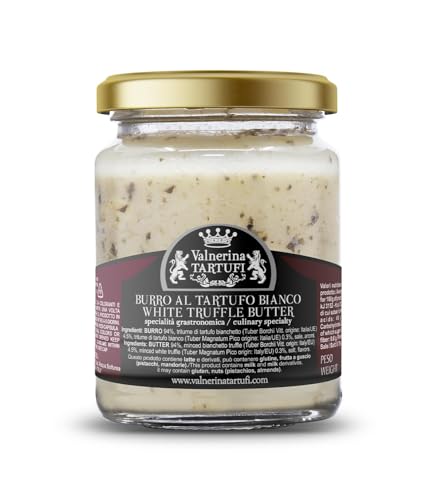 Valnerina Tartufi Weiße Trüffelbutter | White Truffle Butter | Gastronomische Spezialität für Crostini, Bruschetta, Vorspeisen, erste und zweite Gerichte | Dose 80 gr. Valnerina Tartufi Weiße Trüffelbutter | White Truffle Butter | Gastronomische Spezialität für Crostini, Bruschetta, Vorspeisen, erste und zweite Gerichte | Dose 80 gr. von Valnerina Tartufi