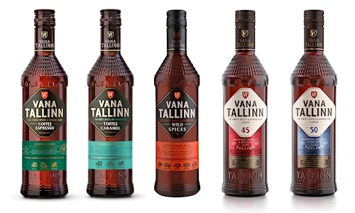 Tallinn Set 5 Flaschen à 500 ML (Toffee Caramel, Wild Spices, Coffee Espresso, 45%, 50%) von Vana Tallinn