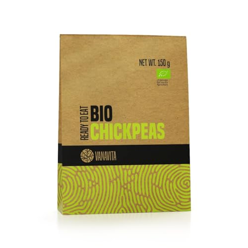 VanaVita BIO Kichererbsen - Kichererbsen ohne Salz, reich an Protein & Ballaststoffen, Zucker- & Fettarm, vegan, sofort Verzehrfertig, ideal als Beilage (150g (10er pack)) von VanaVita