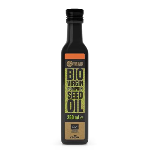 VanaVita BIO Kürbiskernöl - Kaltgepresst Kürbiskernöl, BIO-Qualität, mild-nussiger Geschmack, Pumpkin Seed Oil, Cholesterinregulierung, Oohne GVO, ideal für Salate & Kalte Rezepte, 250 ml VanaVita BIO Kürbiskernöl - Kaltgepresst Kürbiskernöl, BIO-Qualität, mild-nussiger Geschmack, Pumpkin Seed Oil, Cholesterinregulierung, Oohne GVO, ideal für Salate & Kalte Rezepte, 250 ml von VanaVita