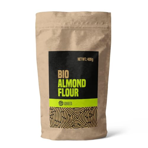 VanaVita - BIO Mandelmehl - Gemahlene Mandeln, Mandelmehl aus blanchierten Mandeln, ideal für Macarons, Kekse, Desserts, glutenfreies Gebäck, ballaststoffreich, proteinreich, 400 g VanaVita - BIO Mandelmehl - Gemahlene Mandeln, Mandelmehl aus blanchierten Mandeln, ideal für Macarons, Kekse, Desserts, glutenfreies Gebäck, ballaststoffreich, proteinreich, 400 g von VanaVita