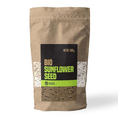 VanaVita BIO Sonnenblumenkerne - Geschälte Sonnenblumenkerne für Vegetarier & Veganer, nahrhafte Sonnenblumenkerne, ideal für Porridge, Joghurt, Bananenbrot, Muffins (500 g (1er pack)) von VanaVita