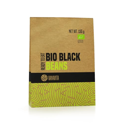 VanaVita BIO schwarze Bohnen - hochwertige schwarze Bohnen, vorgekocht und sofort verzehrbereit, hoher Proteingehalt, reich an Ballaststoffen, gering an Fett und Zucker (150 (1er pack)) von VanaVita