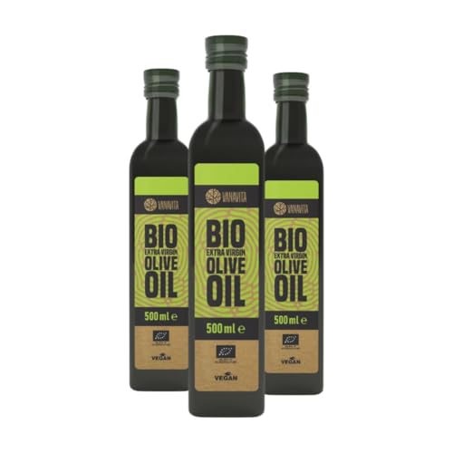 VanaVita Olivenöl BIO extra nativ - Hochwertiges kaltgepresstes Bio-Olivenöl, vielseitig für Salate & kalte Speisen, Extra Virgin Olive Oil für intensiveren Geschmack (500 ml(3er pack)) von VanaVita